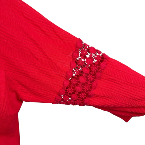 Multiples Red Textured Tunic Top Women’s Plus Size 3X Boho Crochet Sleeve - Picture 4 of 10